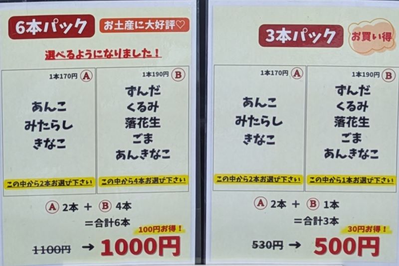 6本パックと3本パックの説明を撮影した写真